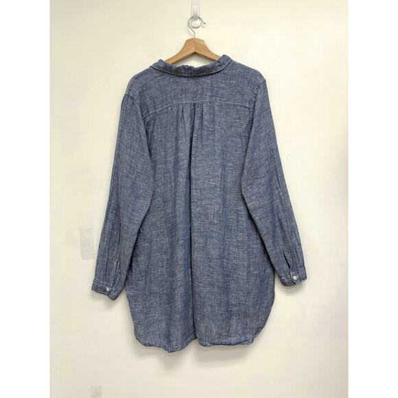 CP Shades Teton Linen Tunic Chambray V-Neck Pockets Lightweight Lagenlook Small - Picture 2 of 14
